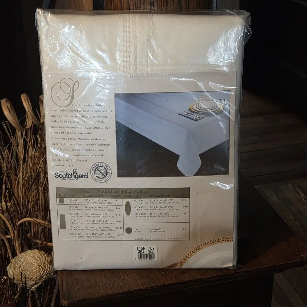 Satin Splendor Wrinkle Free Scotchguard 60x84” Ivory Oblong VTG New